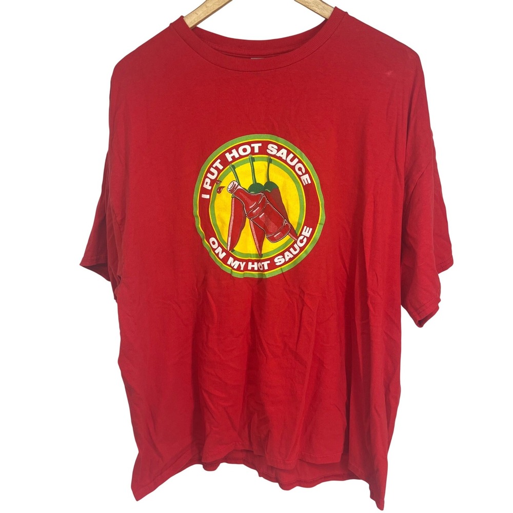 Gildan Red Hot Sauce Graphic T Shirt Men's Size 2XL Cotton Tee Hot Sauce Lover